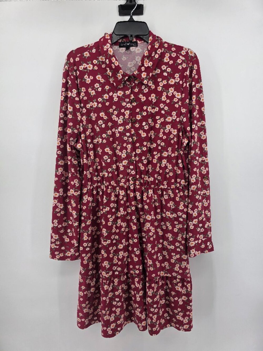 Derek Heart Plus Burgundy Ditsy Floral Tiered Dress  Size 1X